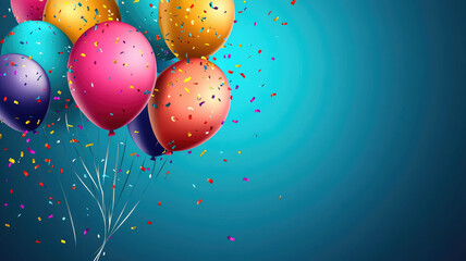 festive colorful balloons and confetti background with room for copy space for a banner or sign, high quality image