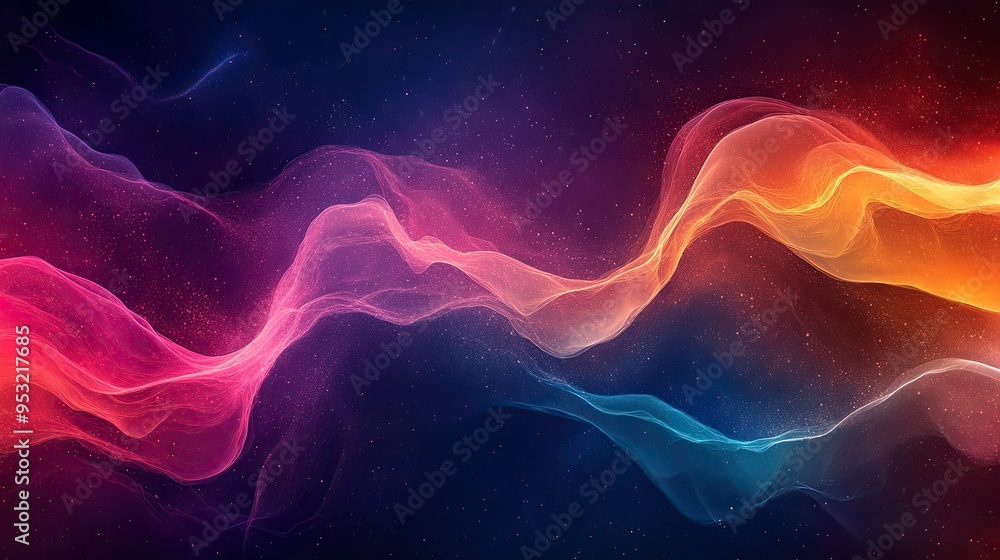 Poster a mesmerizing abstract background with luminous waves of color, creating a fluid and dynamic visual 