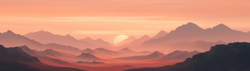 Fototapeta premium A breathtaking sunset over mountains, showcasing vibrant colors and serene silhouettes. Perfect for nature and landscape themes.