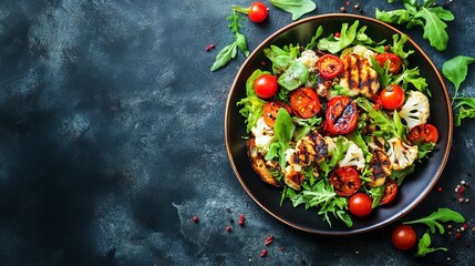 Grilled cauliflower with bruschetta and tomato.