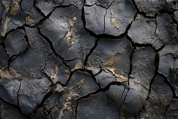 Cracked black soil texture with sparse golden highlights