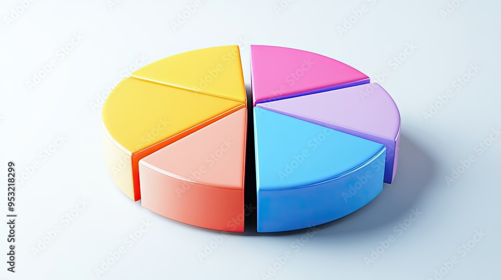 Poster a pie chart with three-dimensional segments, representing data distribution in a modern design