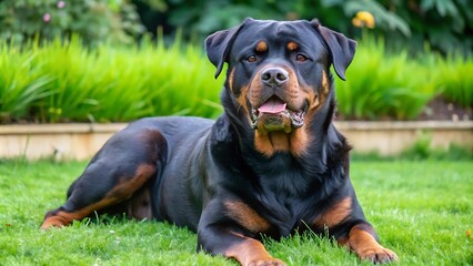 Purebred Rottweiler on Green Grass
