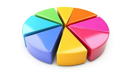 Obraz premium A pie chart with various colors, isolated on a white background, illustrating market share