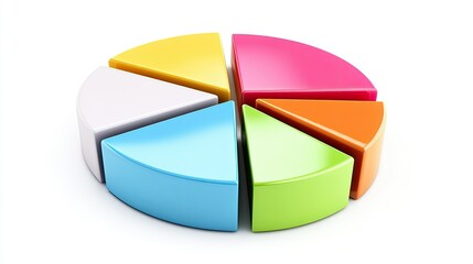 Obraz premium A pie chart with various colors, isolated on a white background, illustrating market share