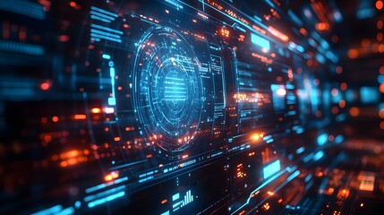 Futuristic Digital Interface with Blue and Orange Lights