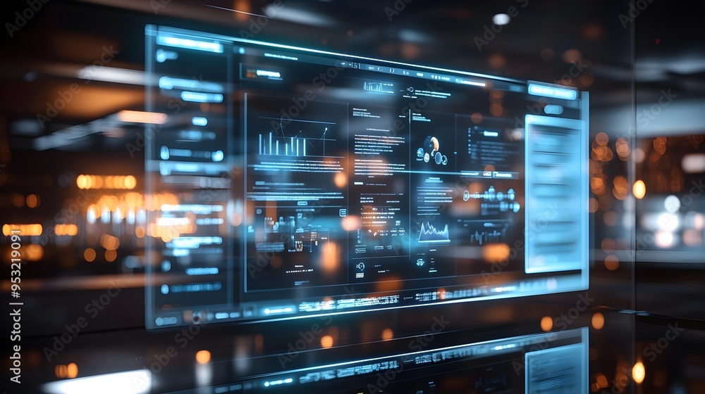 Poster futuristic digital interface with data analytics