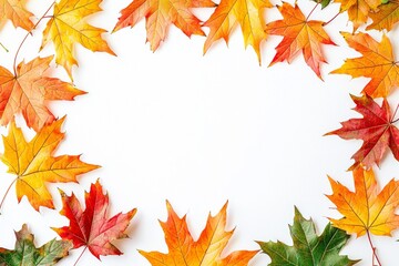 Fototapeta premium Autumn Maple Leaves Flat Lay White Background created with Generative AI