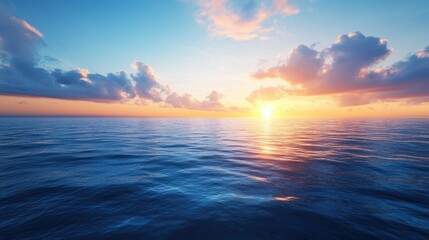 Obraz premium A stunning blue sunset over a calm ocean, with the sky and water blending seamlessly