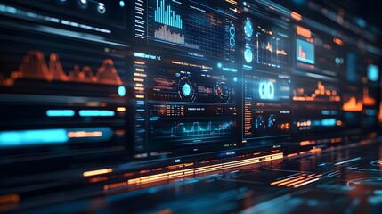 Futuristic Digital Interface With Data Analysis Graphs