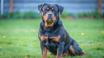 Purebred Rottweiler on Green Grass