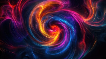 A swirling, abstract pattern of bright, neon colors on a dark background, creating a dynamic and energetic visual