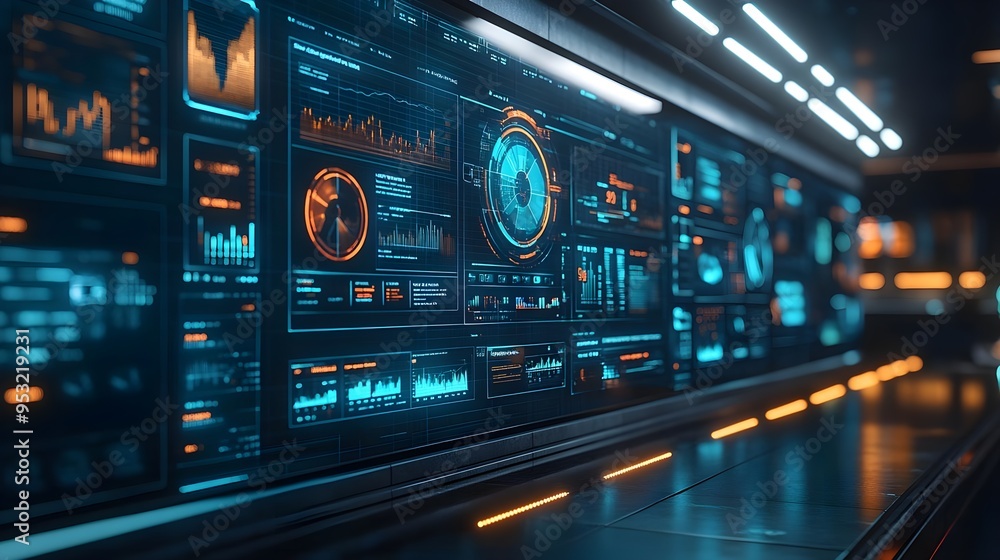 Poster futuristic digital interface with data visualization