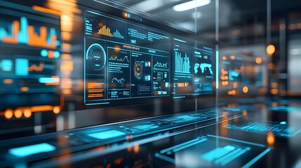 Obraz premium Futuristic Digital Interface with Graphs and Charts