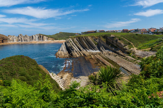 View of Portio beach in the broken coast of Cantabria costa quebrada Liencres Spain