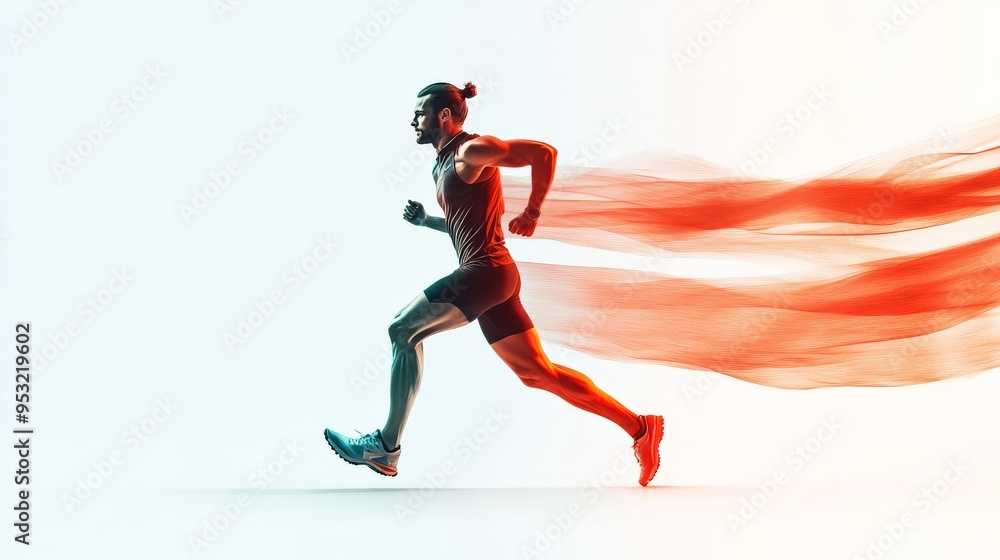 Poster runner in motion: a powerful image of a determined athlete sprinting forward, his energy captured in