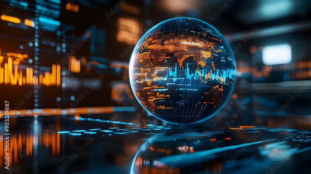 Poster futuristic global network data visualization