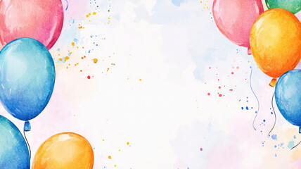 cute cartoon colorful balloons frame border on background in watercolor style, detailed high definition image