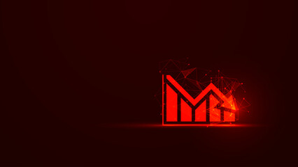 Business plummeted wallpaper with the glowing bar chart static and down arrow. Stock market crisis in futuristic technology style. Descending trading graph