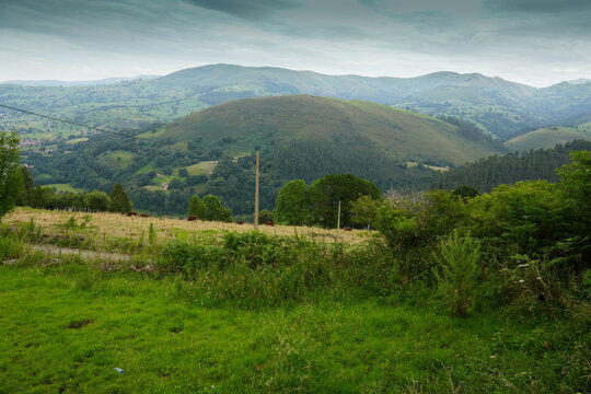 Panorama from the Braguia 2 viewpoint with  Selaya and Carriedo valley. Cantabria Spain