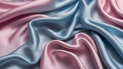 Abstract gradient background featuring icy blue and pink stain silk fabric texture 