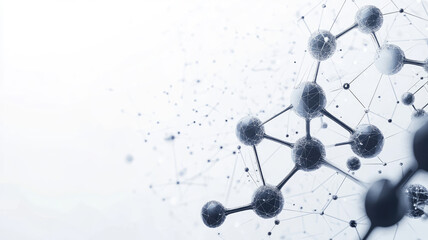 futuristic abstract molecules and lines pattern on white gray background with copy space, detailed and intricate image