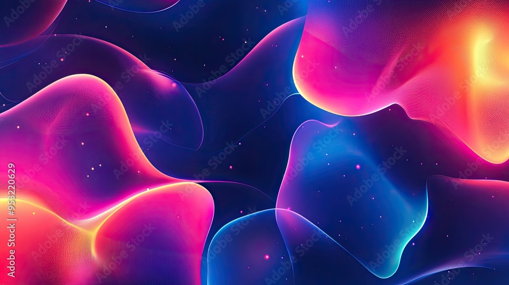 Poster abstract background with bright, neon-colored shapes and soft gradients, creating a futuristic visua