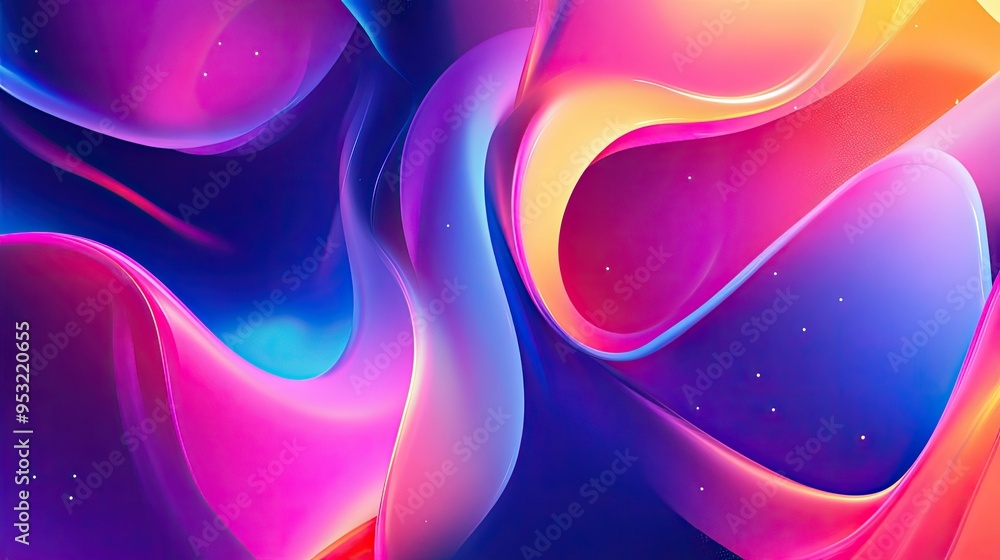 Poster abstract background with bright, neon-colored shapes and soft gradients, creating a futuristic visua