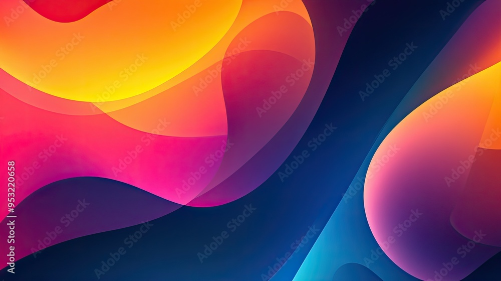 Poster abstract background with bright, overlapping shapes and soft gradients, creating a dynamic and playf