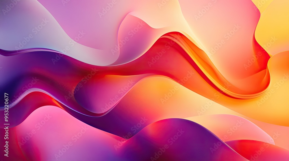 Poster abstract background with bright, overlapping shapes and soft gradients, creating a dynamic and playf