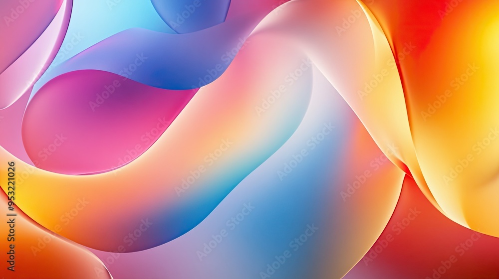 Poster abstract background with colorful, overlapping shapes and light gradients, creating a dynamic, playf