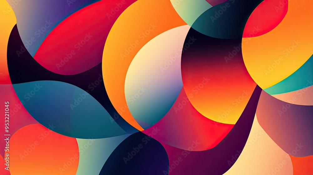 Poster abstract background with colorful, overlapping shapes and light gradients, creating a dynamic, playf