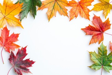 Autumn Maple Leaves Flat Lay White Background created with Generative AI