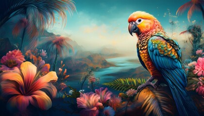 A cute and colorful parrot with bright orange, yellow, and green feathers