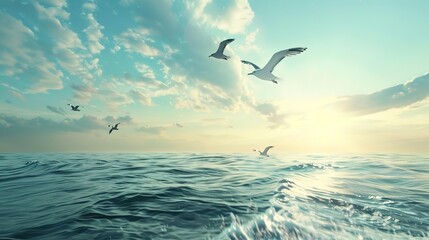 Naklejka premium birds flying over the sky wallpaper