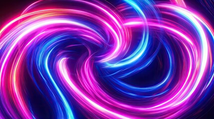 Bright, swirling neon lights forming a mesmerizing abstract background, with vivid colors blending seamlessly