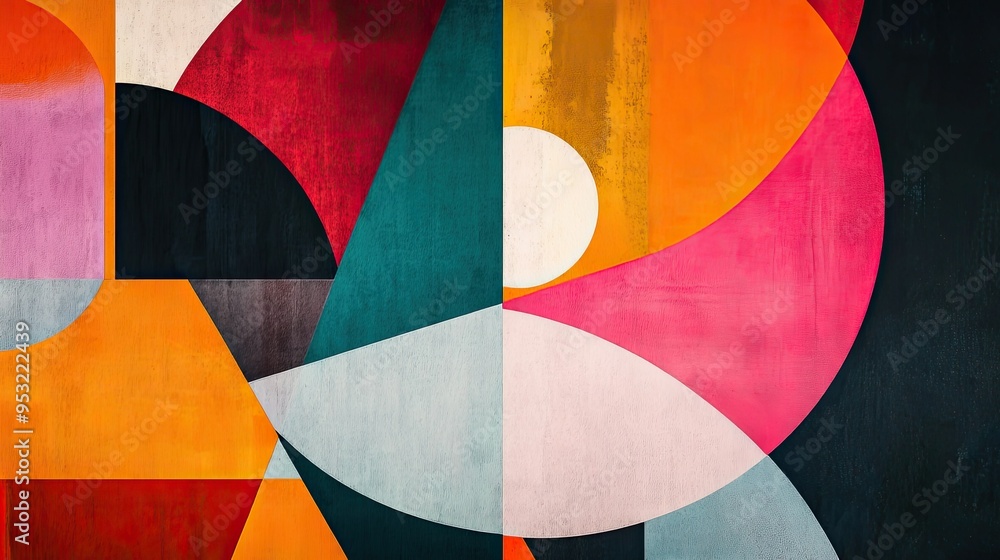 Aufkleber colorful, geometric shapes overlapping and blending into one another, creating a bold, modern abstra