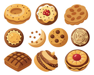 set  of different types of cookies vector illustration