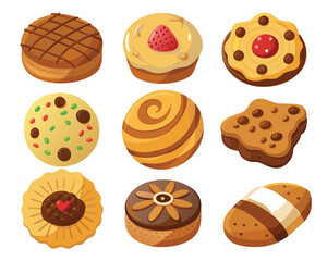 set  of different types of cookies vector illustration