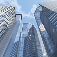 Obraz premium Skyscrapers, high-rise buildings from below against the background of the sky, cityscape, panorama of skyscrapers, 3D rendering