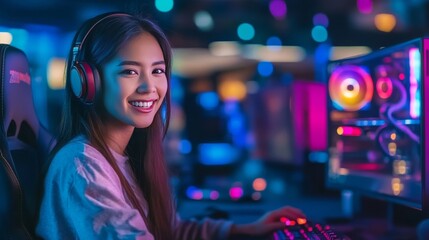 Asian gamer live streams video game wins.