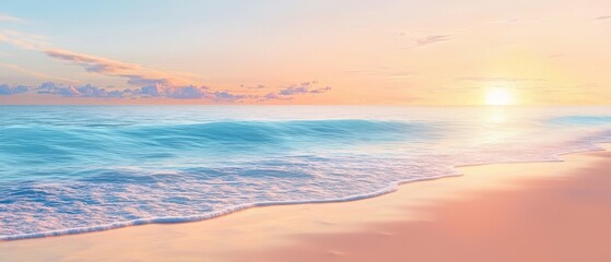 Obraz premium Peaceful Sunset Ocean Beach with Soft Waves