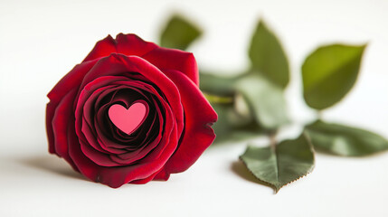 Fototapeta premium close up shot, a single red rose, white background, Valentine concept