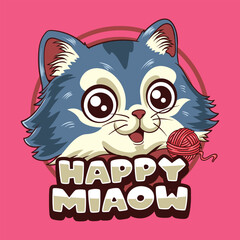 International Cat Day funny vector hand drawn cartoon illustration for sticker, badge, patch, banner, greeting card, invitation
