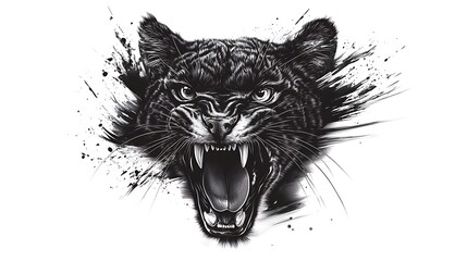 Wildcat Pouncing Vector T-Shirt Design - Hyper-Realistic Feline Illustration on White Background