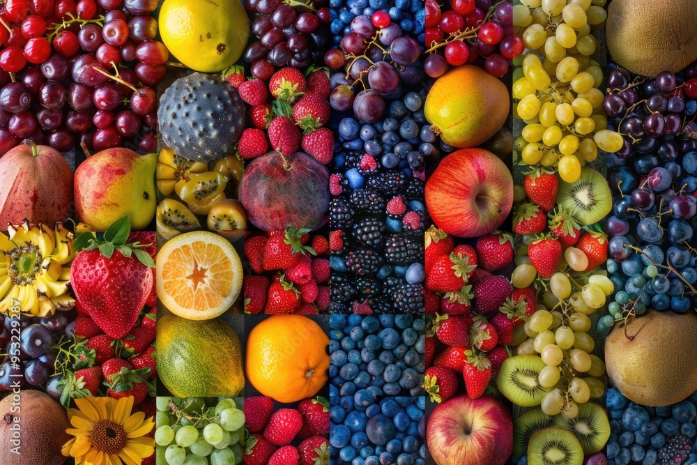 Poster fresh fruits arranged in a square pattern