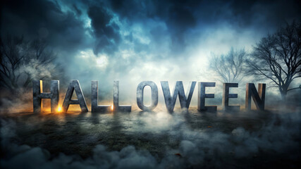 Spooky Halloween Night Background With Glowing Text
