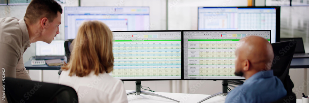 Poster analyst employee working on spreadsheet