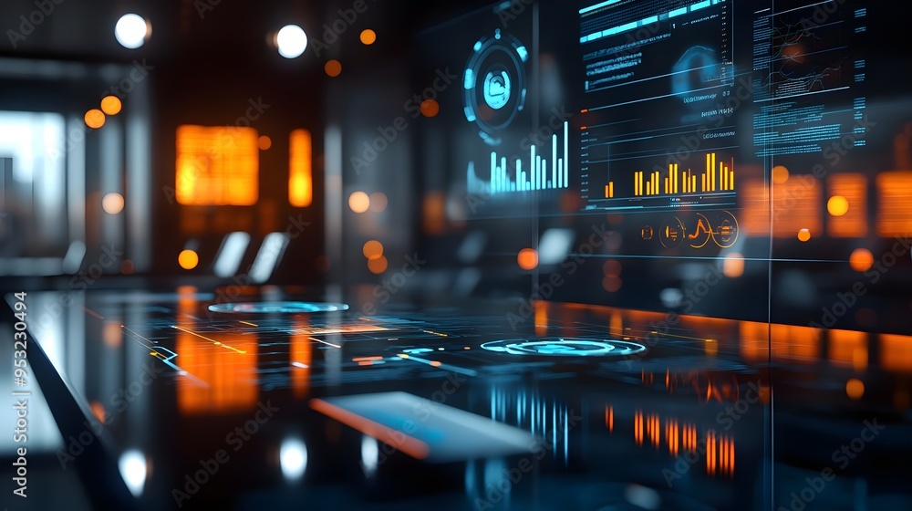 Poster futuristic tech interface, data analysis, digital dashboard