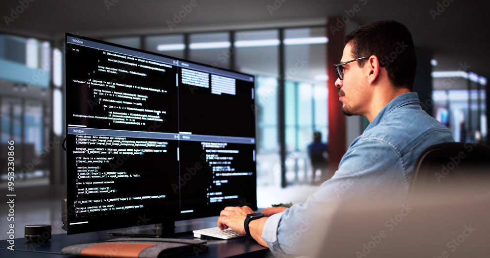 Fototapete Web Developer Coding On Computer